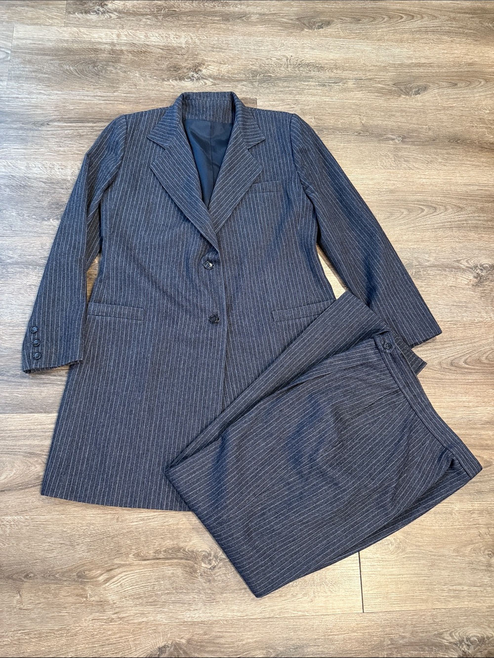 Oleg Cassini Vintage Navy Pinstriped Suit Blazer & Slacks, Size 8